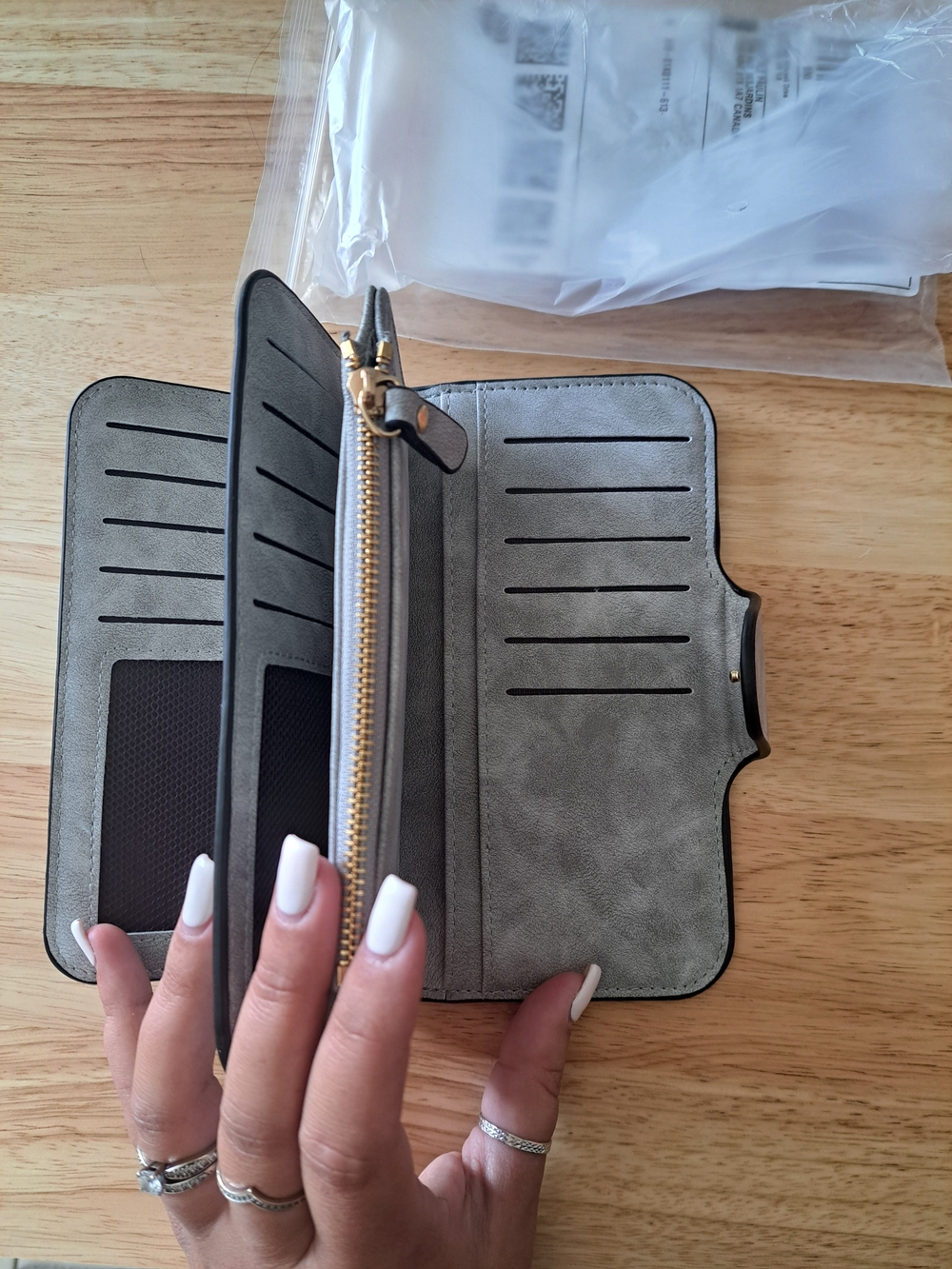 Gray Fold-Over Zip Wallet - Picture 2 of 2